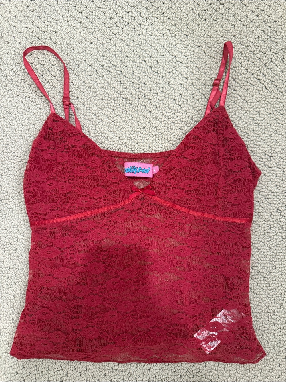 Edikted Scarlet Red Lace Camisole with Bow Detail